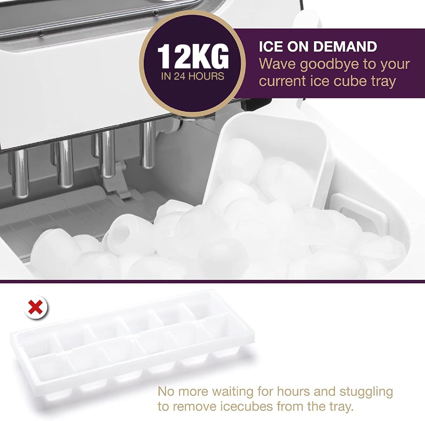 Andrew James Ice Maker Machine, 2.2L, Portable Countertop Ice Machine for Home, Electric Ice Dispenser with Scoop and Basket, Self Cleaning, Small or Large Ice Cubes