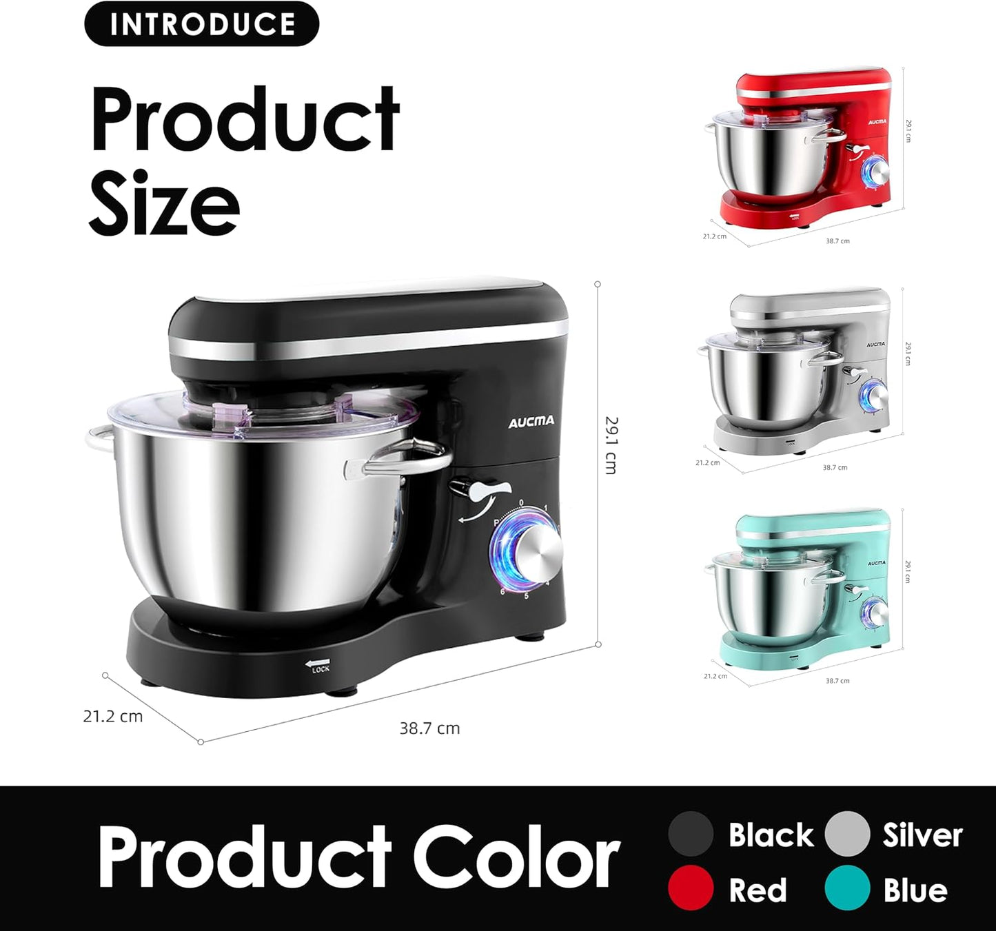Aucma Stand Mixer, 6.2L Food Mixer for Baking, Electric Kitchen Mixer with Bowl