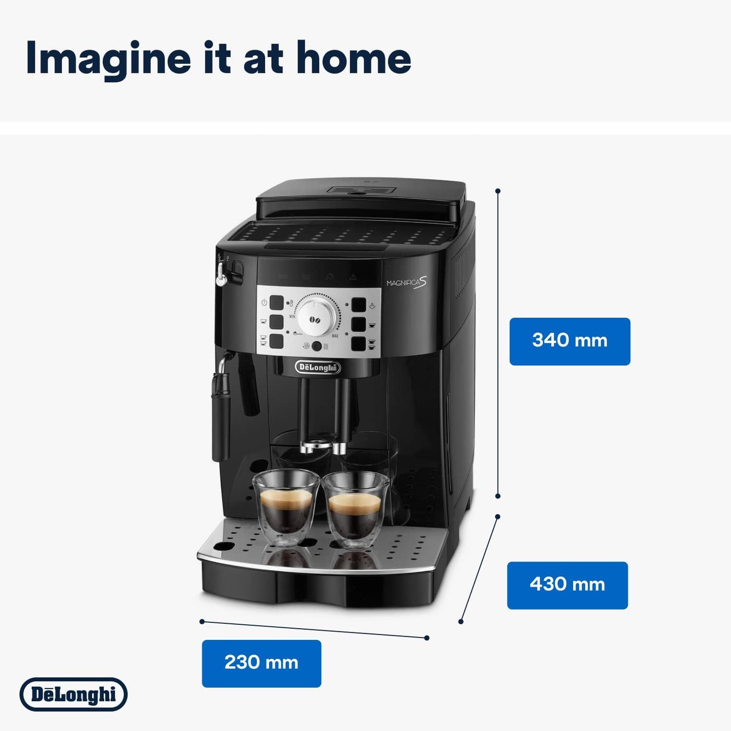 De'Longhi Magnifica S Automatic Bean to Cup Coffee Machine, Espresso and Cappuccino Maker, Black and Silver, 3 Drinks
