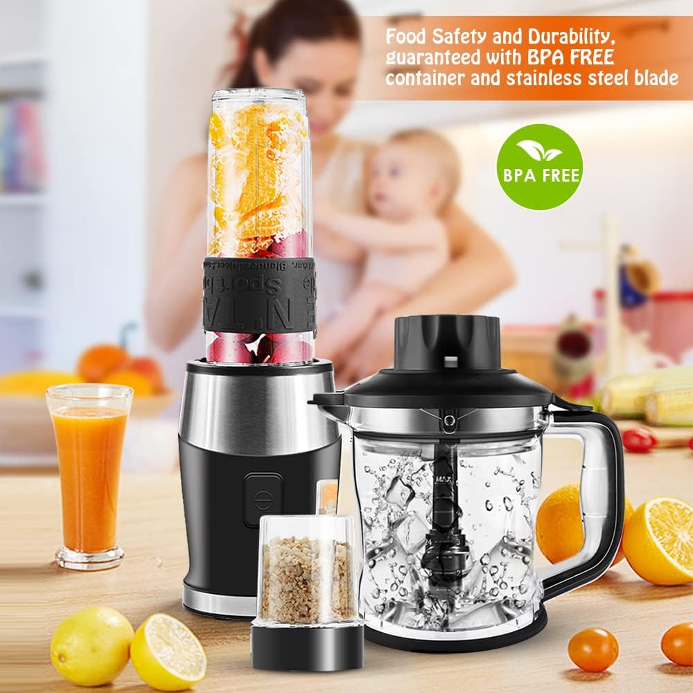 Blender Smoothie Maker, 700W Blender, Portable Food Chopper and Grinder, 570ml BPA Free Bottle, 300ml Grinder Cup, 1200ml Jug