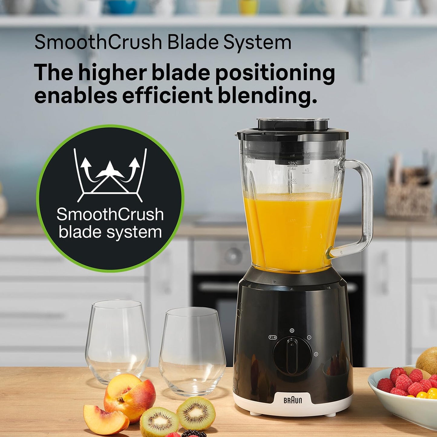 Braun PowerBlend 1 Jug Blender with Unique Triangular Glass Jug, 2 Speed, Ice Crush Function, Smoothie2Go Bottle Included, 600W, Black (JB1051BK)