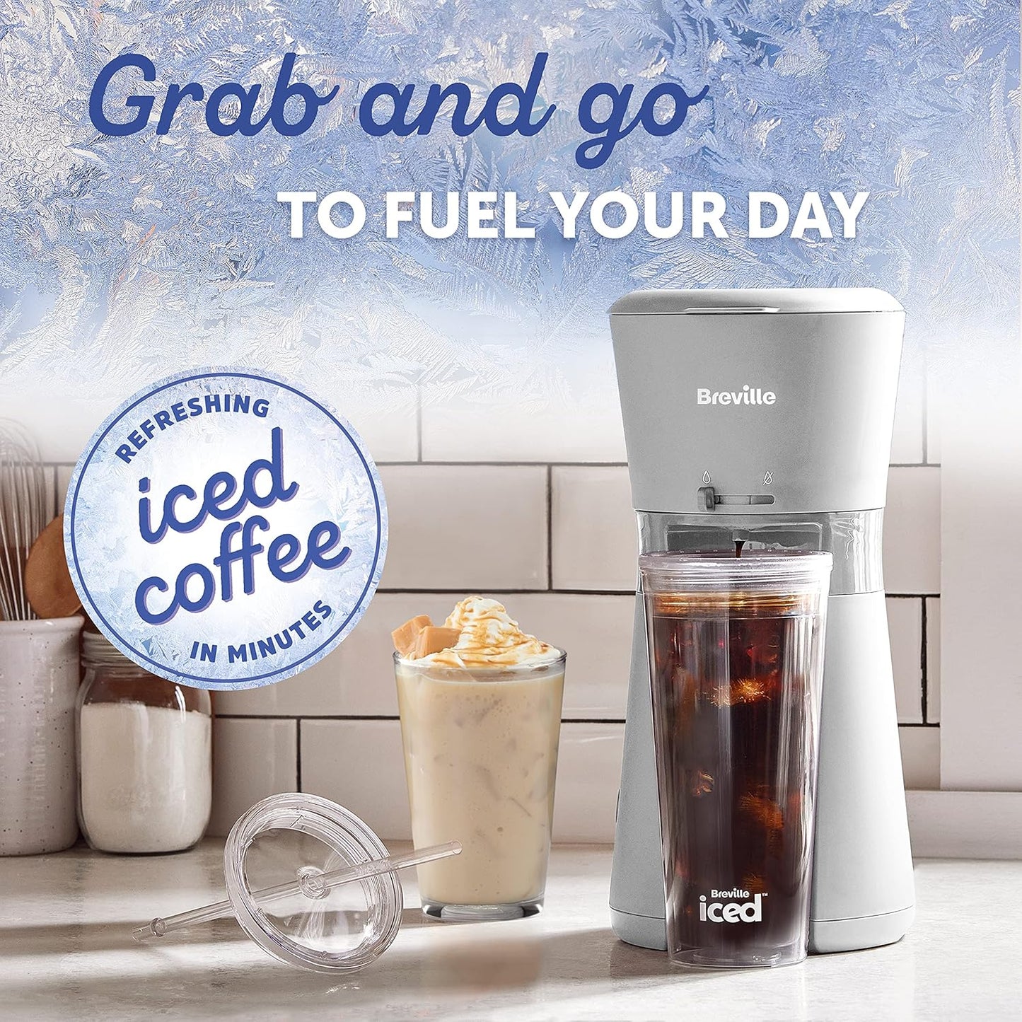Breville Iced Coffee Maker | Single Serve Iced Coffee Machine Plus Coffee Cup with Straw | Ready in Under 4 Minutes | Grey