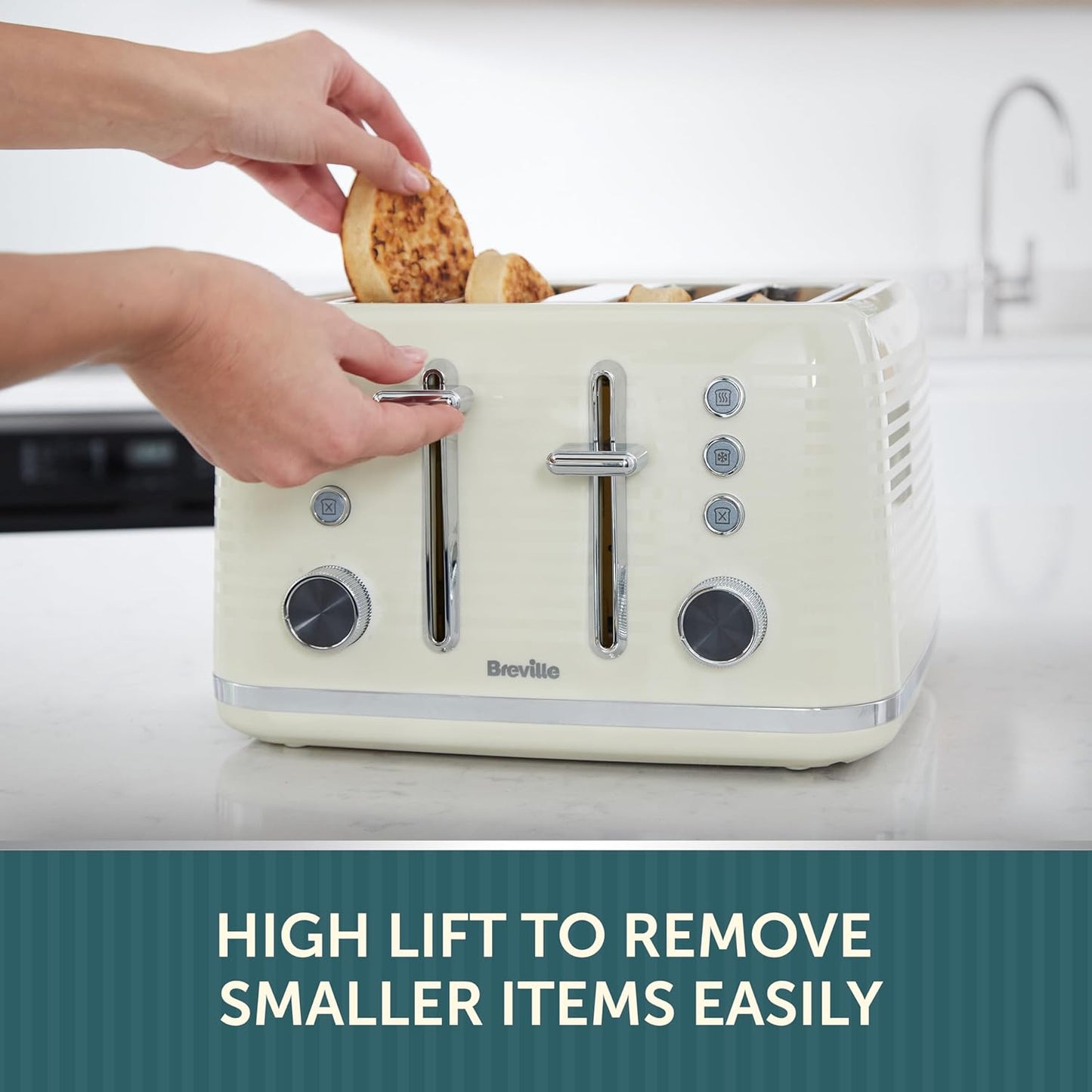 Breville Zen 4 Slice Toaster with High Lift & Wide Slots | Cream & Silver Chrome