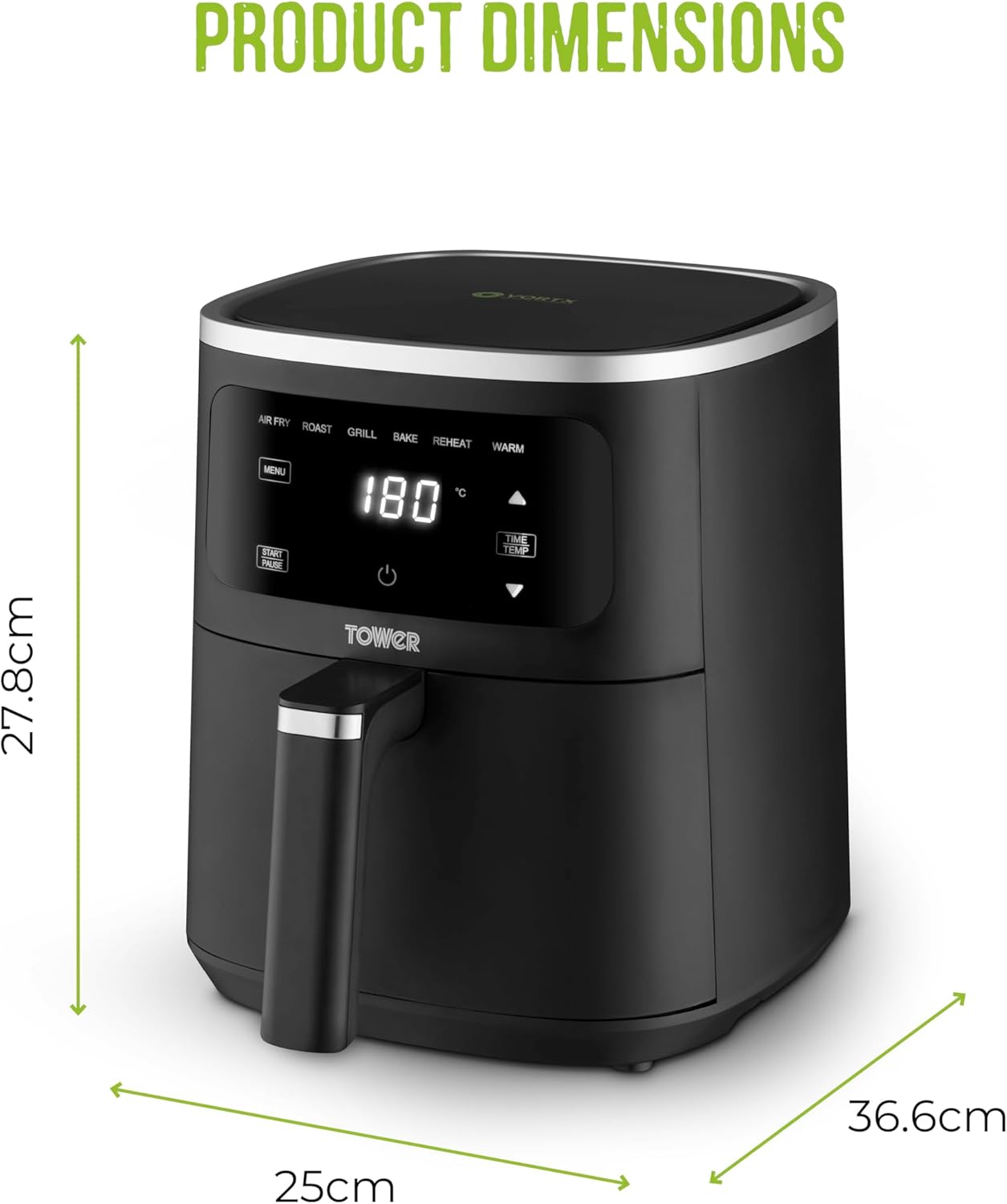 Tower Digital Single Basket Air Fryer, 4L Capacity, Overheat Protection, 1300W, Black, Medium, T17205AFR