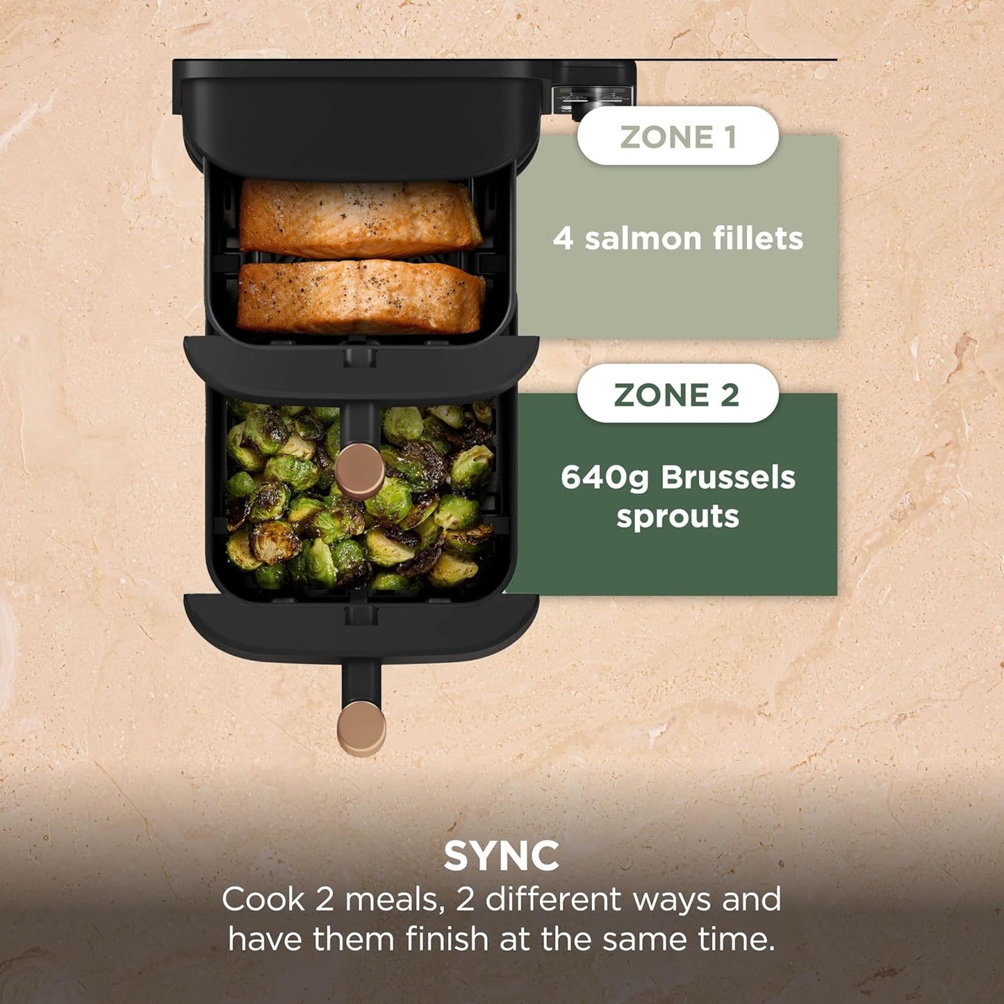 Ninja Double Stack XL Double Drawer Air Fryer with 4 Cooking Levels, 2 Drawers and 2 Stands, Space Saving Design, 9.5L Capacity, 6 Functions, 8 Servings, Tweezers, Black and Copper