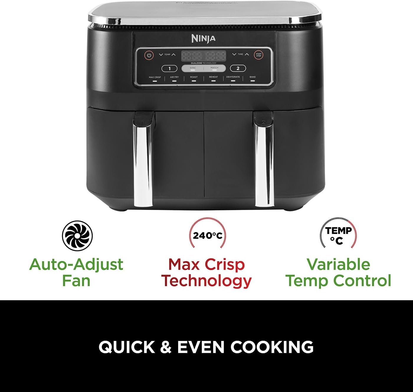 Ninja Foodi Dual Zone Digital Air Fryer with 2 Drawers, 7.6L, 6 in 1, Uses No Oil, Air Fry