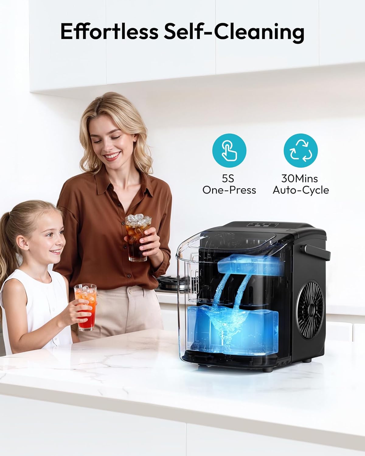 EUHOMY Ice Maker Machine, Countertop Ice Cube Maker with Self Cleaning Function, 9 Cubes in 6 Minutes, Portable Ice Cube Maker with Ice Scoop and Basket for Home,