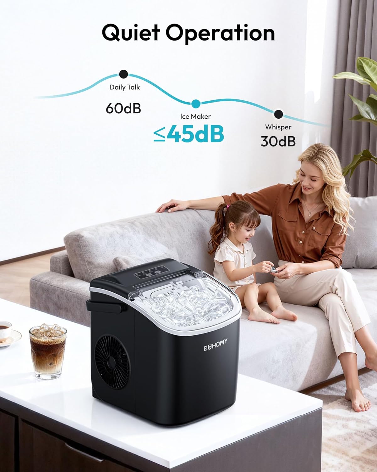 EUHOMY Ice Maker Machine, Countertop Ice Cube Maker with Self Cleaning Function, 9 Cubes in 6 Minutes, Portable Ice Cube Maker with Ice Scoop and Basket for Home,
