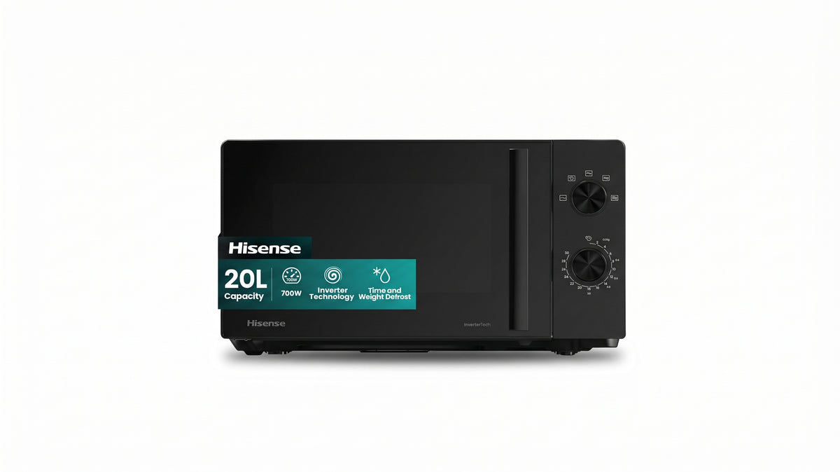 Hisense 700W 20 Litre Inverter Microwave Oven, Black, Automatic Defrost, 5 Power Levels, Easy Clean, Freestanding