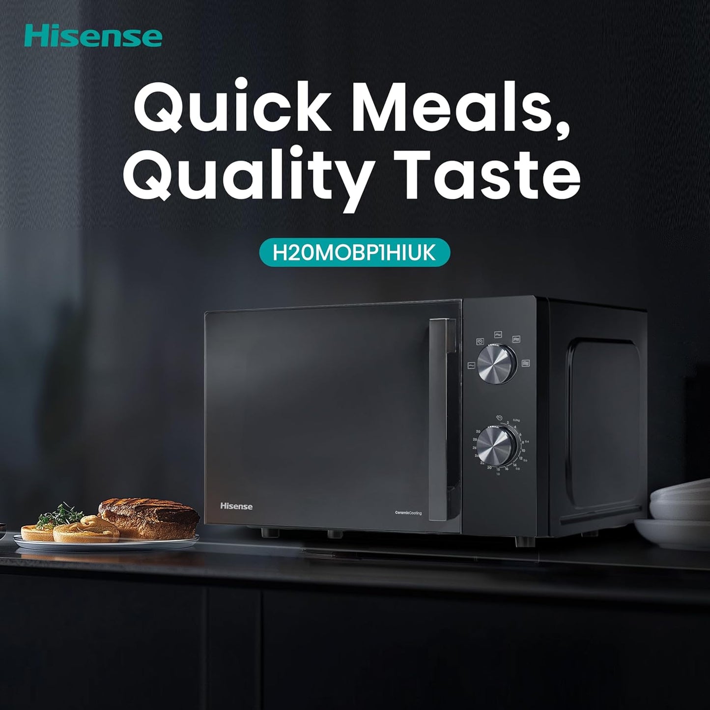 Hisense 700W 20 Litre Inverter Microwave Oven, Black, Automatic Defrost, 5 Power Levels, Easy Clean, Freestanding