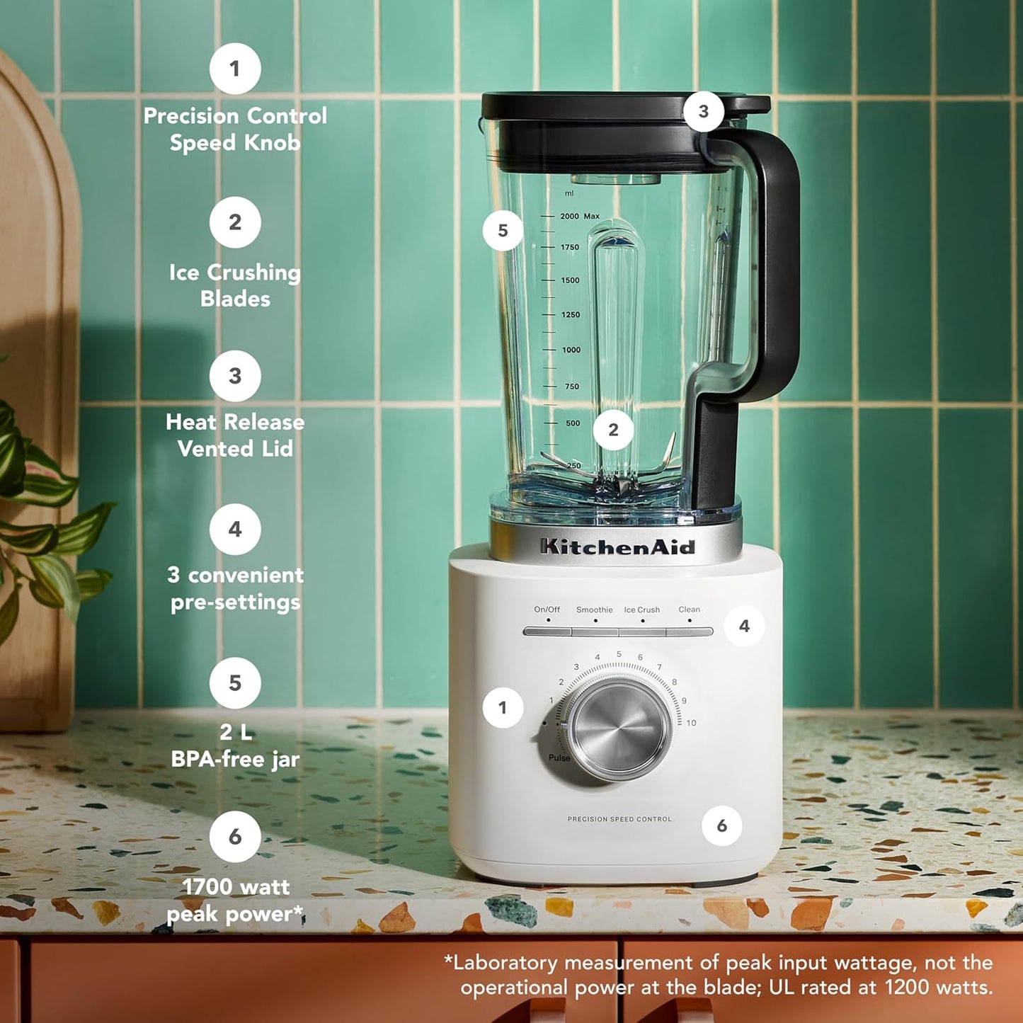 KitchenAid Pure Power Blender 1200W | 2.1L High-Performance Blender with 10 Speeds, Ice Crush & Smoothie Programs, Porcelain White