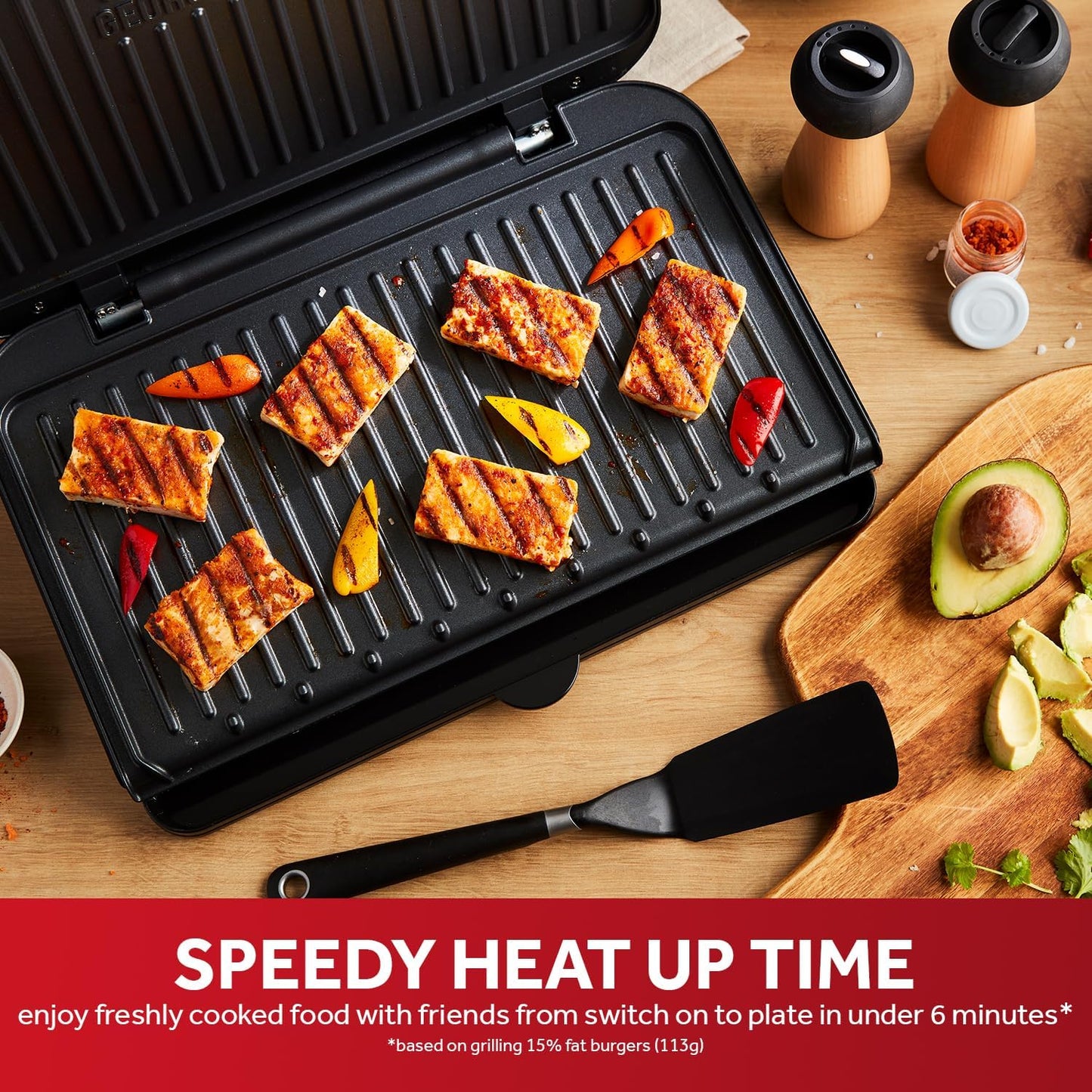 George Foreman Large Electric Fit Grill, Non Stick, Healthy Grilling, Griddle, Toastie, Hot Plate, Panini, BBQ, Energy Saving, Vertical Storage, Easy Clean, Drip Tray, Ready to Cook Light