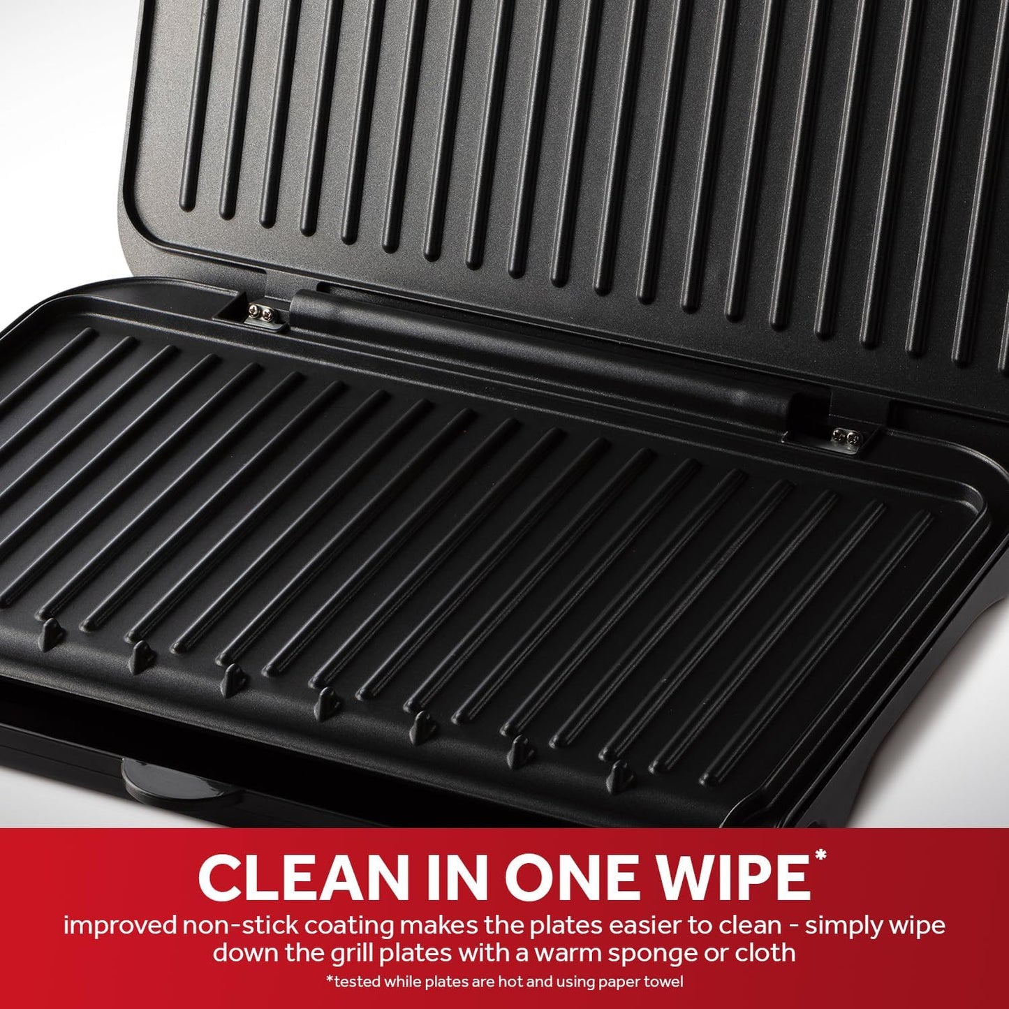 George Foreman Large Electric Fit Grill, Non Stick, Healthy Grilling, Griddle, Toastie, Hot Plate, Panini, BBQ, Energy Saving, Vertical Storage, Easy Clean, Drip Tray, Ready to Cook Light