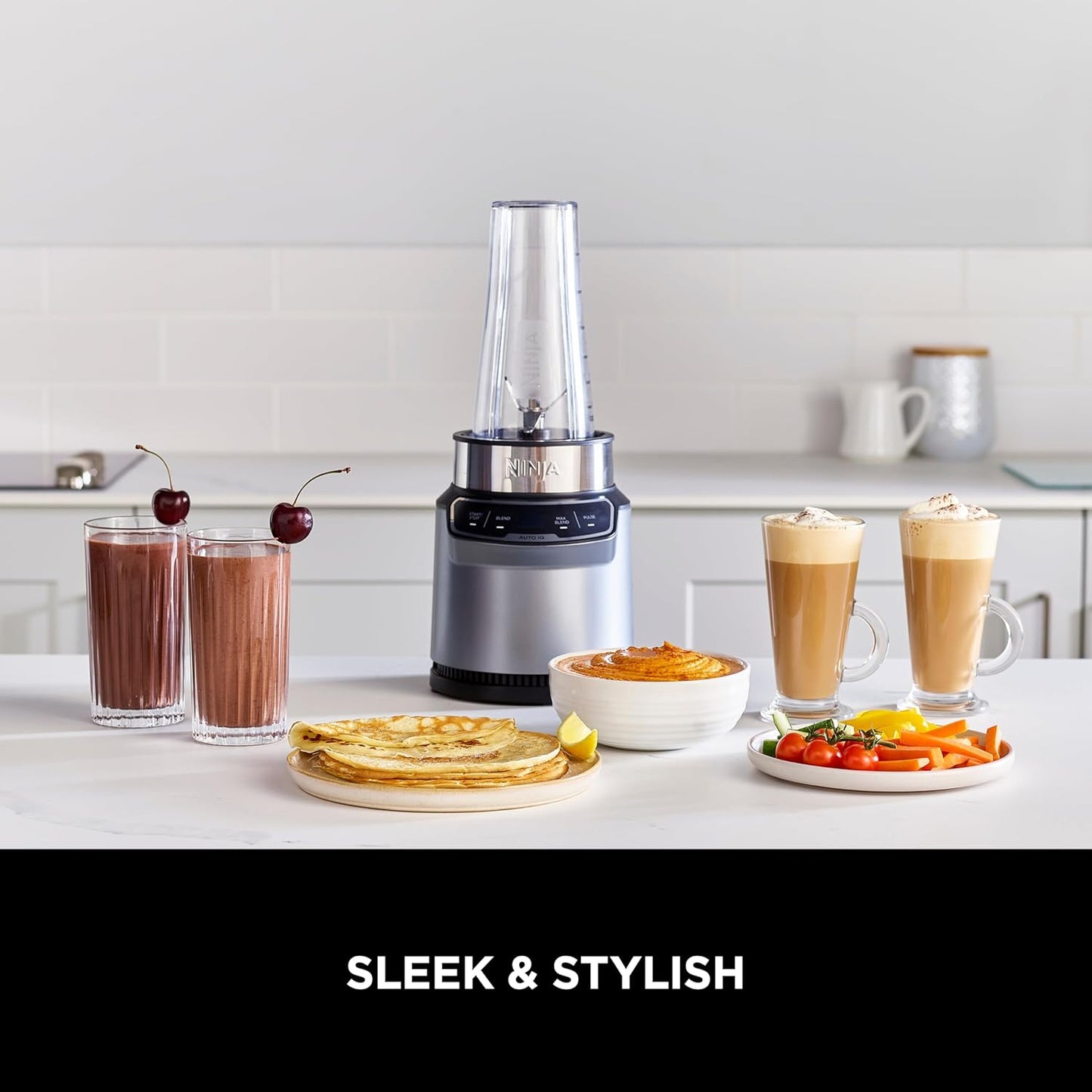 Ninja Blender BN500U 1000W Personal Smoothie Blender with Auto-iQ Technology, 700ml BPA-Free Cup, Stainless Steel Blades, One-Touch Controls, Dishwasher Safe, Grey/Silver