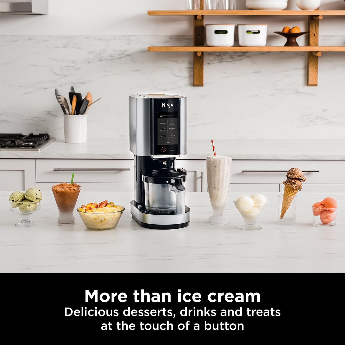 Ninja CREAMi Ice Cream Maker and Frozen Dessert Maker with 3 Tubs, 7 Programs, Makes Ice Cream, Gelato, Sorbet, Smoothie Bowl, Milkshakes and More, Black and Silver, Makes 1.4L of Ice Cream