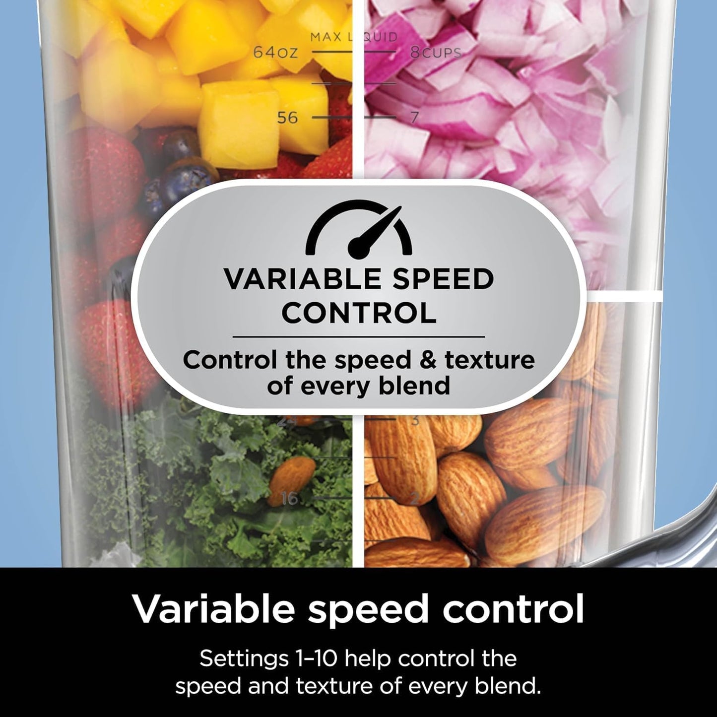 Ninja Detect Power Blender Pro, 1200W with 2L Jug and 1900ml Max Liquid Capacity, Powerful Blender for Smoothies, Chopping Vegetables and Mixing Frozen Drinks, Black
