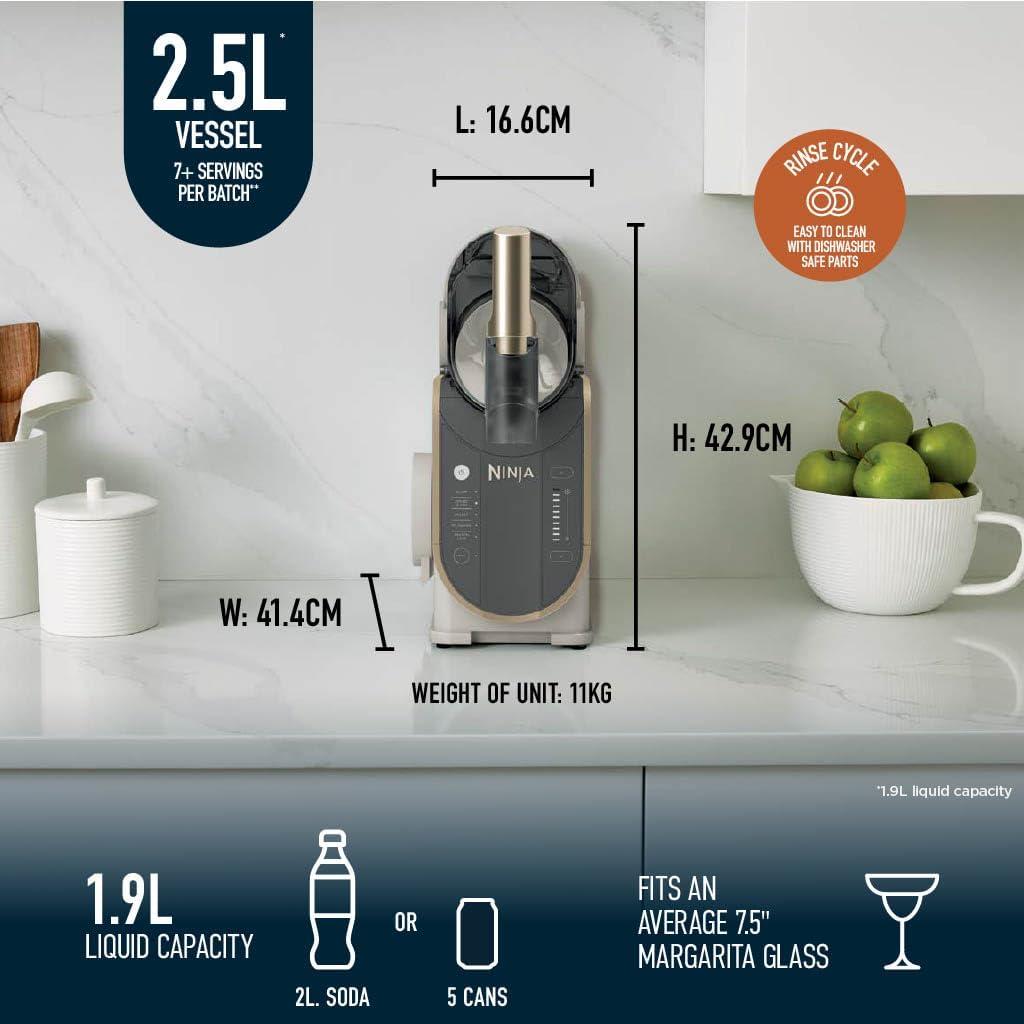 Ninja SLUSHi Frozen Drinks Maker, Create Slush, Frozen Cocktails, Frappe, Milkshakes and Frozen Juice, No Ice or Preparation Needed, WhisperChill Technology, 1.9L Capacity, Stone Gold