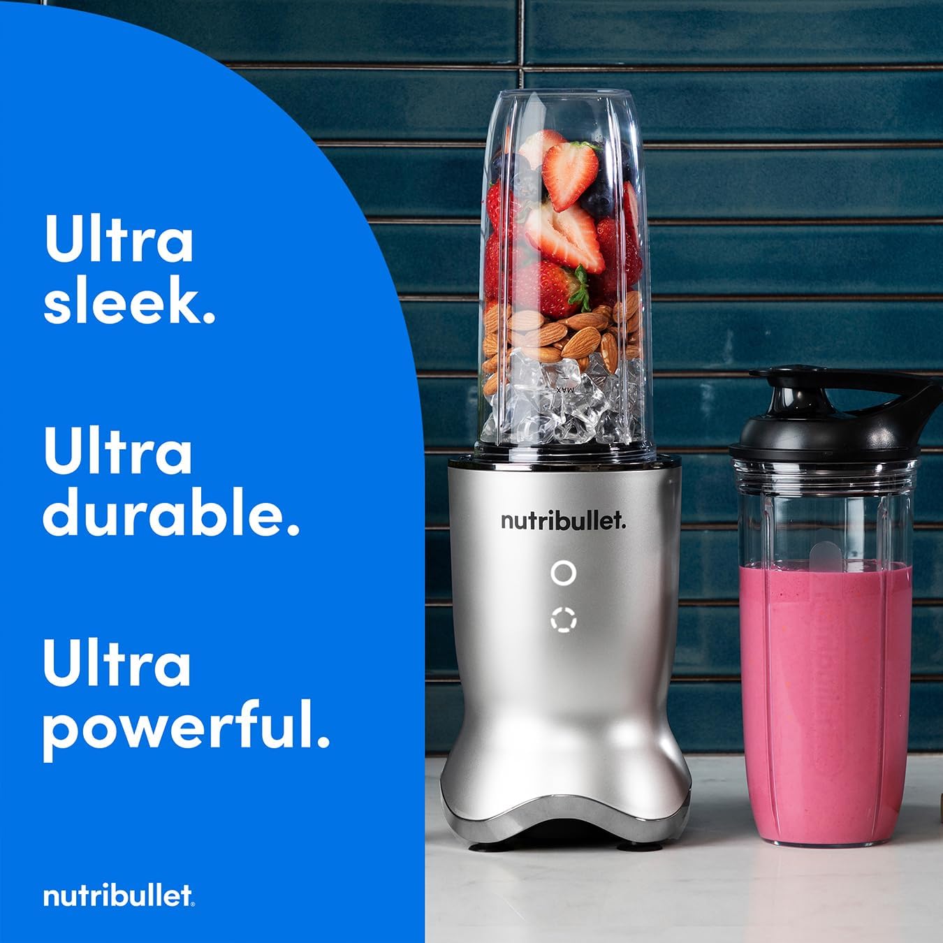 Nutribullet Ultra 1200W Personal Blender, Silver, with Rapid Extractor Blade, 900ml Cup, To Go Lid and Guide, Quiet Yet Powerful Single Serve Blender
