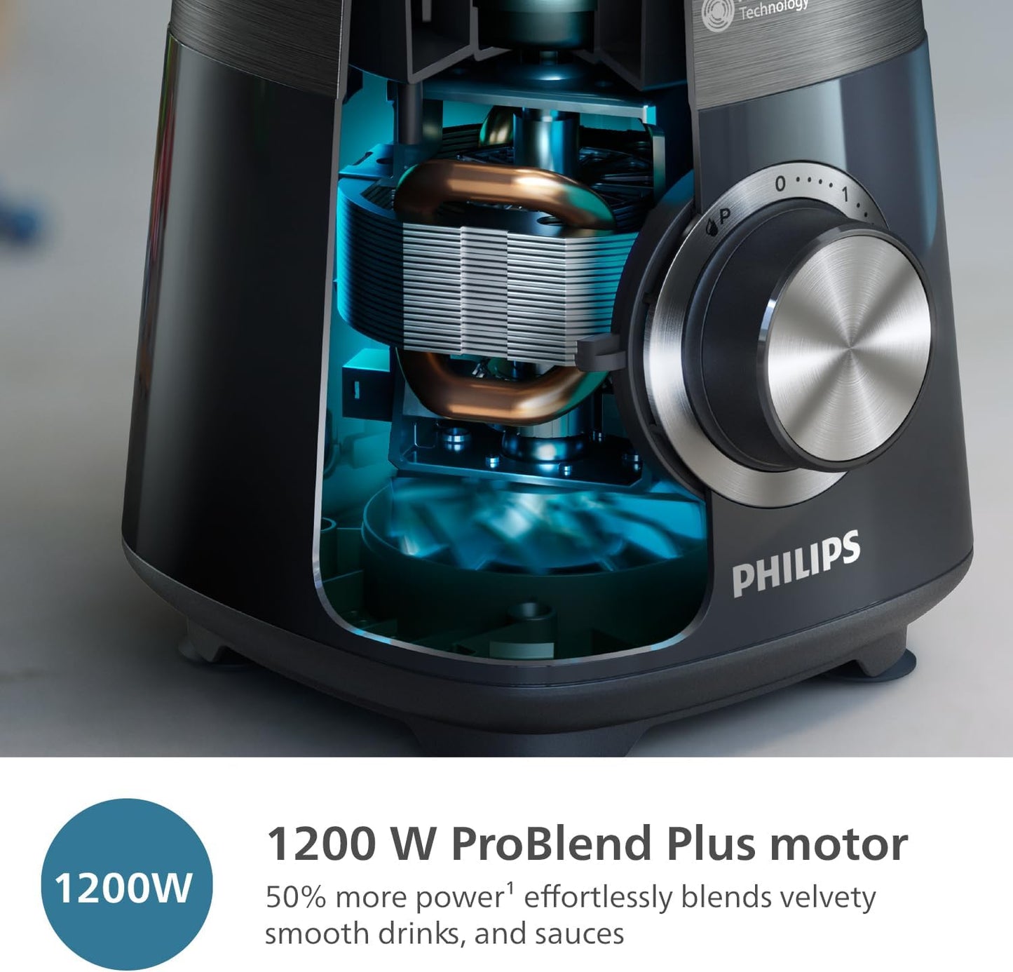 Philips 5000 Series Blender, 1200W ProBlend Plus Motor, Smooth Frozen Fruit Blending, 2L Ribbed Glass Jar, Tamper Tool, Easy Clean, Dishwasher Safe, Black