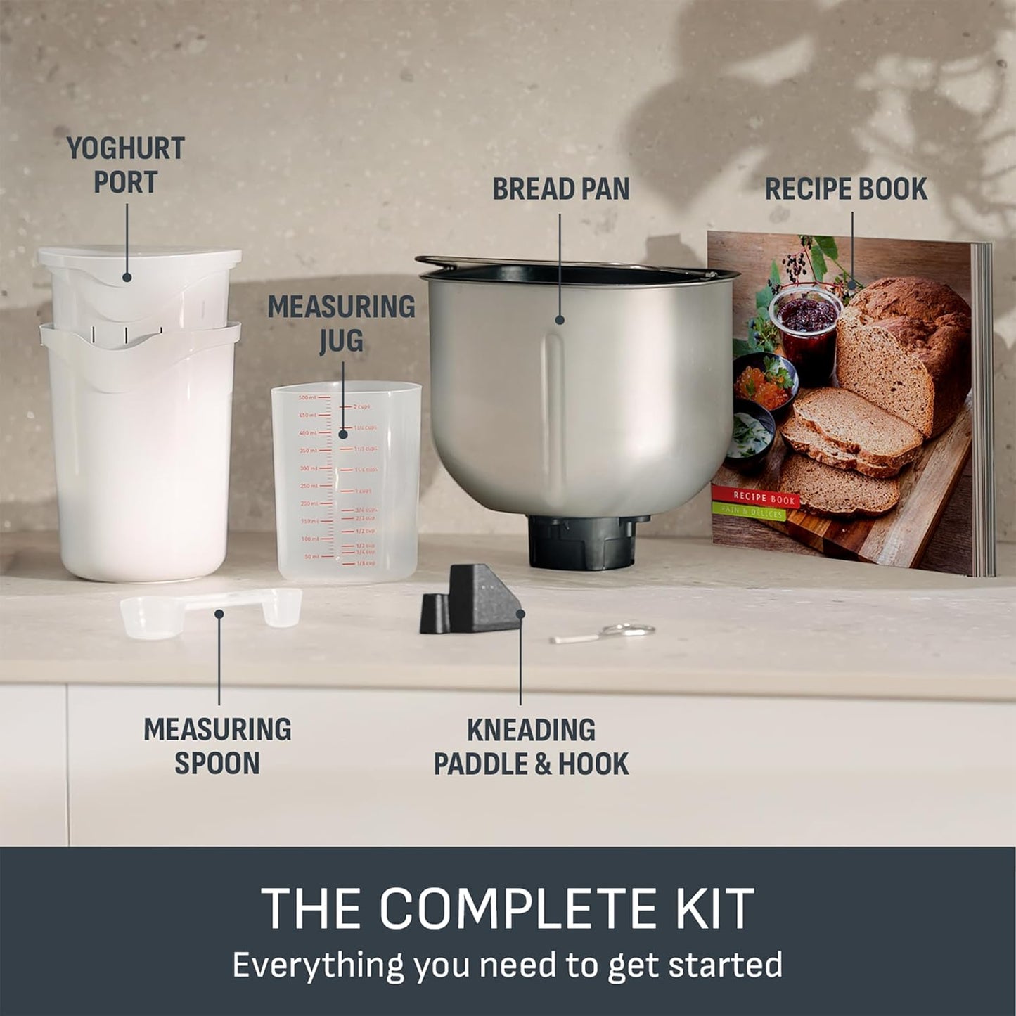 Tefal Breadmaker with Yoghurt Pot Accessory, 15 Hour Delay Start, 20 Auto Programs, Gluten Free, Sourdough, Pizza Dough, Porridge, Brioche, Crust Settings