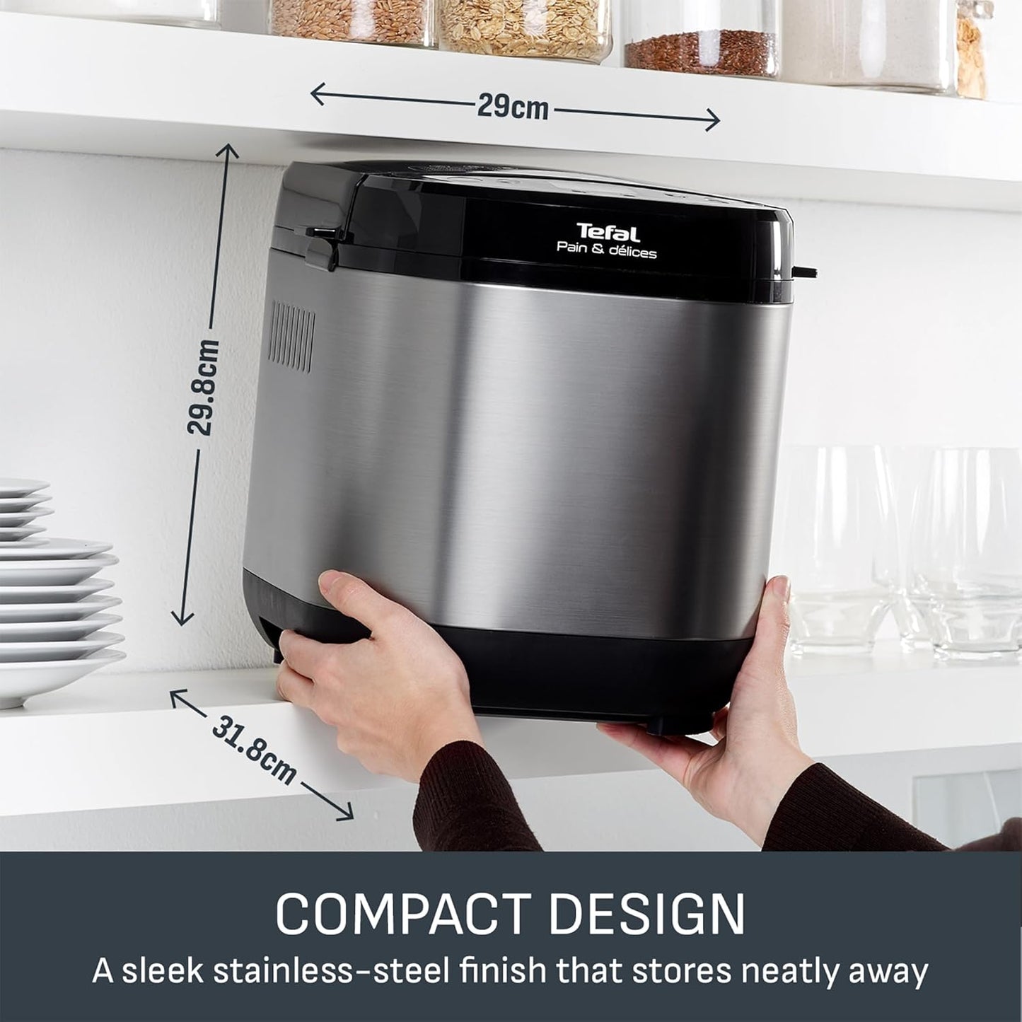 Tefal Breadmaker with Yoghurt Pot Accessory, 15 Hour Delay Start, 20 Auto Programs, Gluten Free, Sourdough, Pizza Dough, Porridge, Brioche, Crust Settings