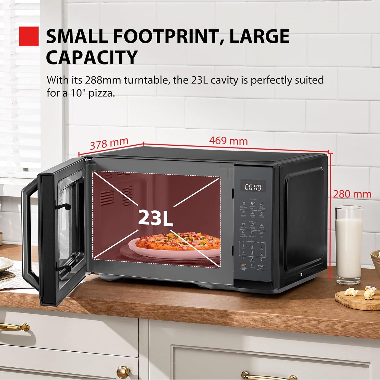 Toshiba Black Mirror Microwave 900w 23L Microwave Oven with Digital Display, Solo, Auto Defrost, One-Touch Express Cook with 11 Power Levels