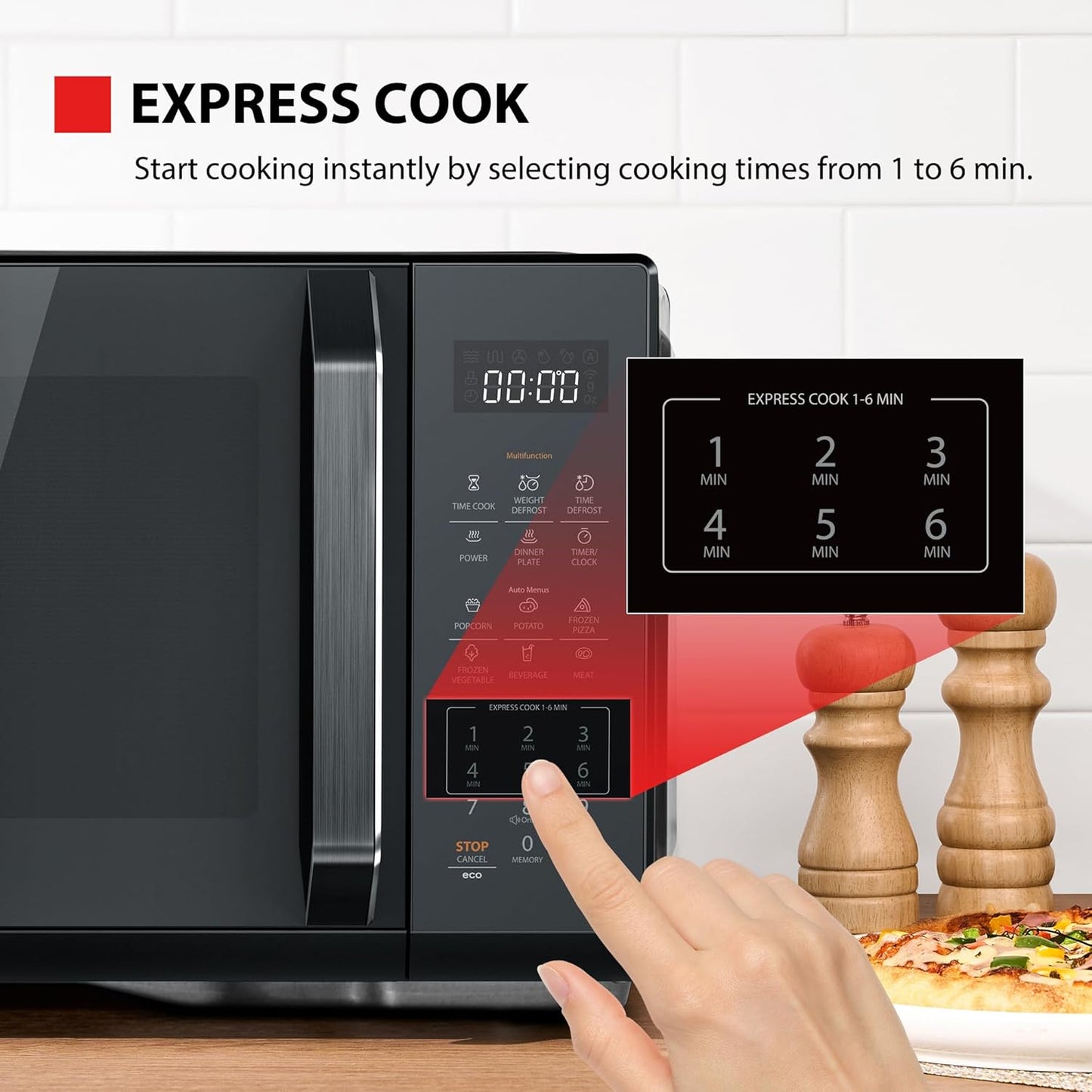 Toshiba Black Mirror Microwave 900w 23L Microwave Oven with Digital Display, Solo, Auto Defrost, One-Touch Express Cook with 11 Power Levels