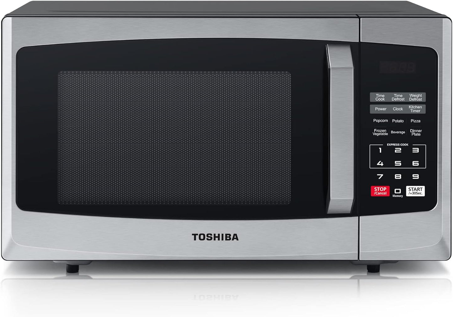Toshiba 800W 23L Microwave Oven with Digital Display, Auto Defrost, One Touch Express Cook, 6 Pre-Programmed Auto Cook Settings and Easy Clean, Stainless Steel Door Handle