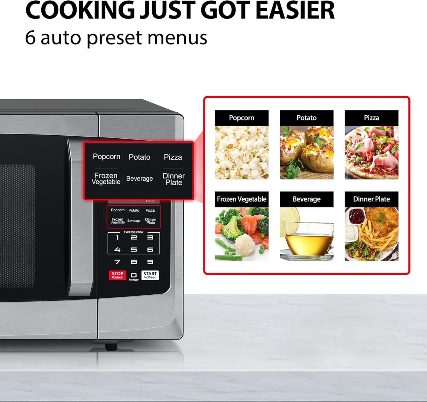 Toshiba 800W 23L Microwave Oven with Digital Display, Auto Defrost, One Touch Express Cook, 6 Pre-Programmed Auto Cook Settings and Easy Clean, Stainless Steel Door Handle