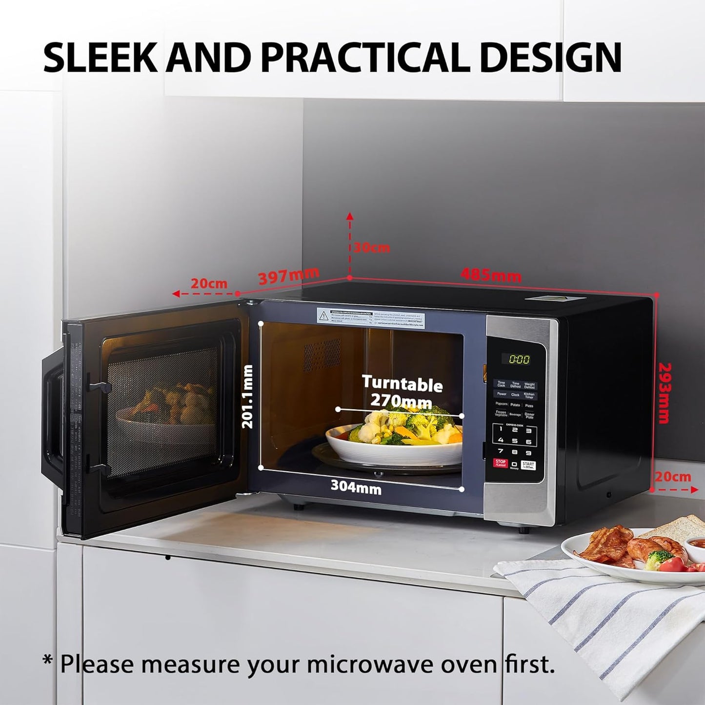 Toshiba 800W 23L Microwave Oven with Digital Display, Auto Defrost, One Touch Express Cook, 6 Pre-Programmed Auto Cook Settings and Easy Clean, Stainless Steel Door Handle