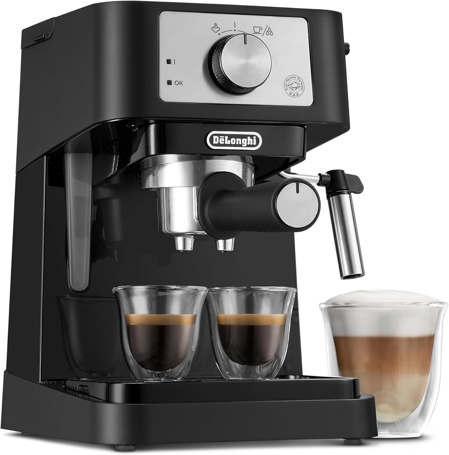 De'Longhi Manual Coffee Machine Stilosa EC260.CR, 15 Bar Pressure, Cappuccino System, Automatic Switch Off, Compatible with ESE Pods, 2 Level Tray, 1L Capacity, Cream