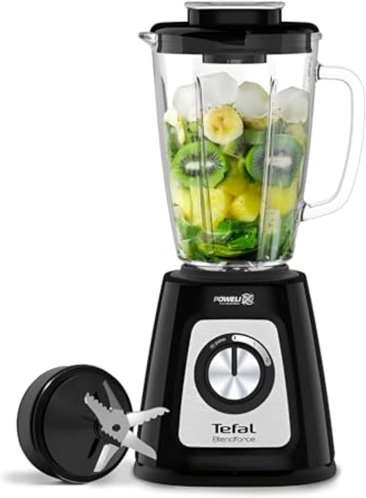 Tefal Blendforce II Blender with 2L Glass Jug and 1.25L Effective Capacity, 800W, Removable Powelix Blades, Smoothie Blender, Ice Crush, 2 Speeds Plus Pulse, Black