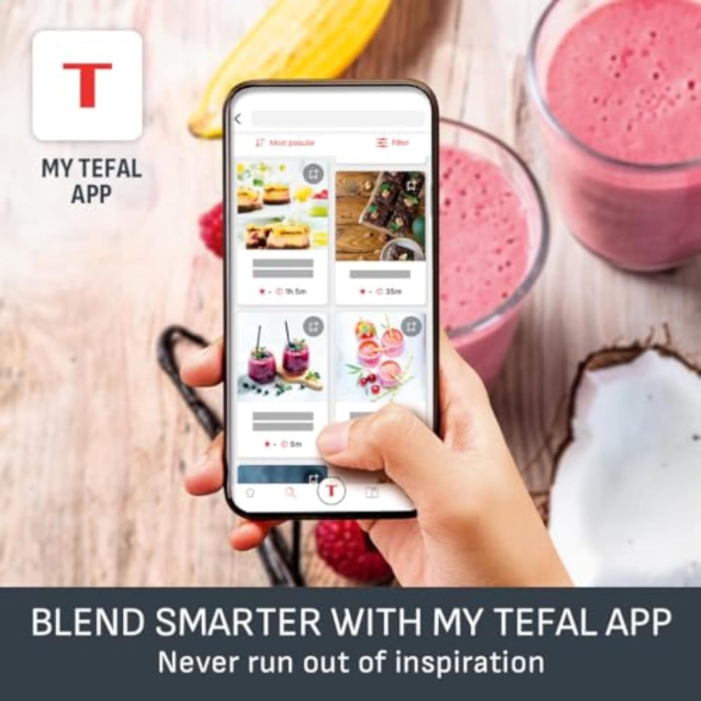 Tefal Blendforce II Blender with 2L Glass Jug and 1.25L Effective Capacity, 800W, Removable Powelix Blades, Smoothie Blender, Ice Crush, 2 Speeds Plus Pulse, Black