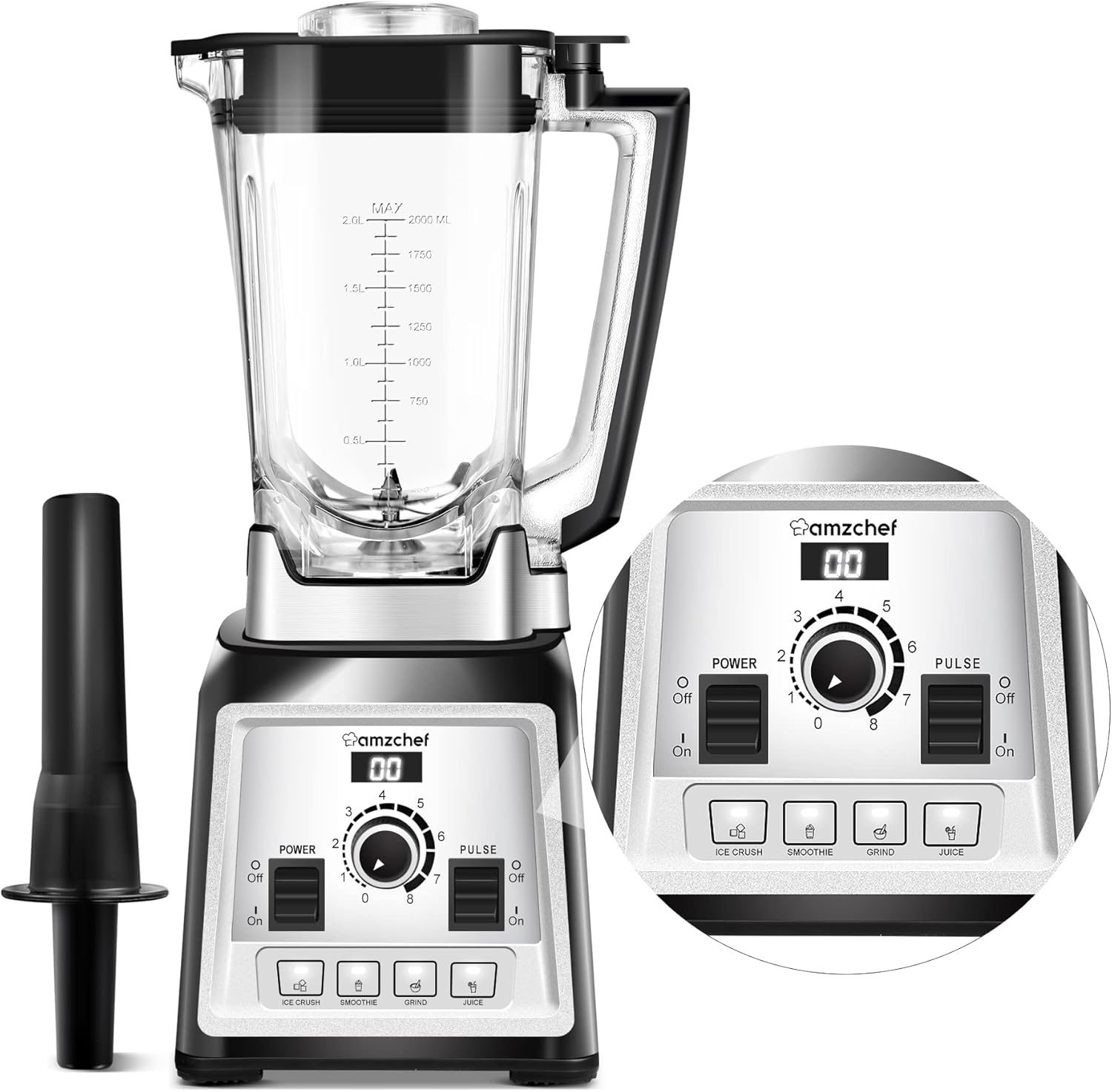 AMZCHEF Blender Smoothie Maker, 2000W Commercial Blender with 2L BPA Free Container, 25000RPM High Speed Blender with 8 Speed Control