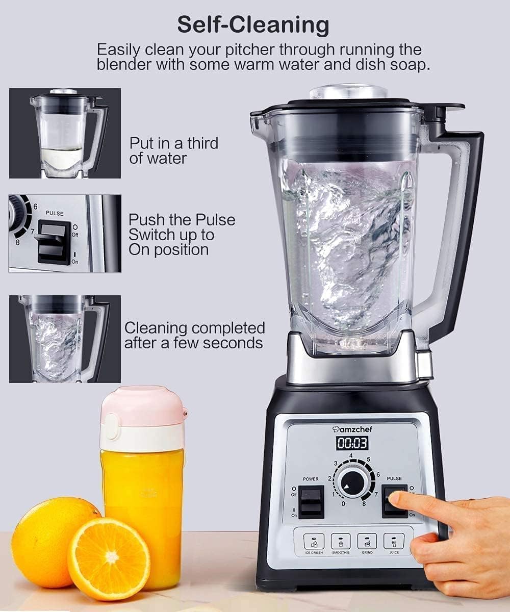 AMZCHEF Blender Smoothie Maker, 2000W Commercial Blender with 2L BPA Free Container, 25000RPM High Speed Blender with 8 Speed Control