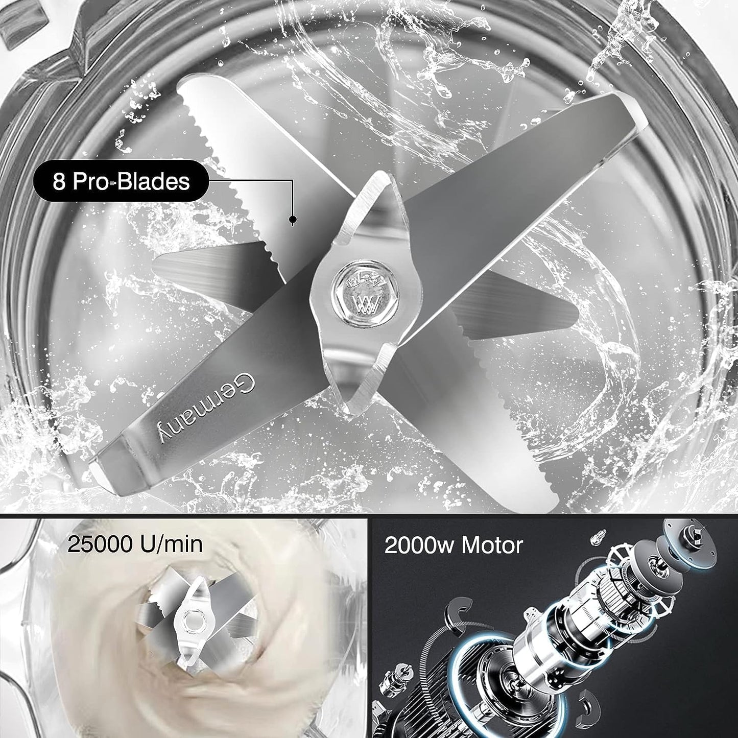 AMZCHEF Blender Smoothie Maker, 2000W Commercial Blender with 2L BPA Free Container, 25000RPM High Speed Blender with 8 Speed Control