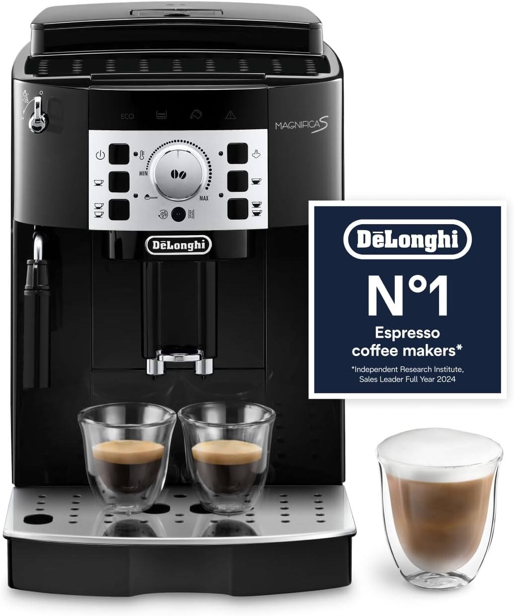 De'Longhi Magnifica S Automatic Bean to Cup Coffee Machine, Espresso and Cappuccino Maker, Black and Silver, 3 Drinks