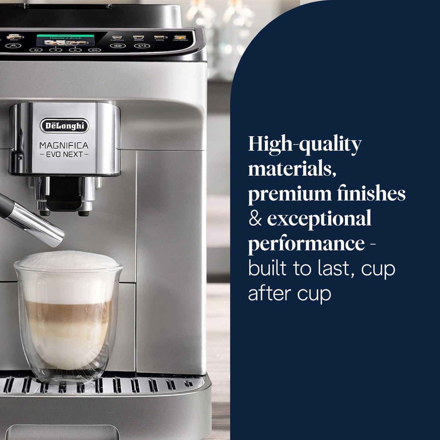 De'Longhi Magnifica Evo Next Perfetto Automatic Coffee Machine with LatteCrema Automatic Milk Frothing, 13 One Touch Drinks