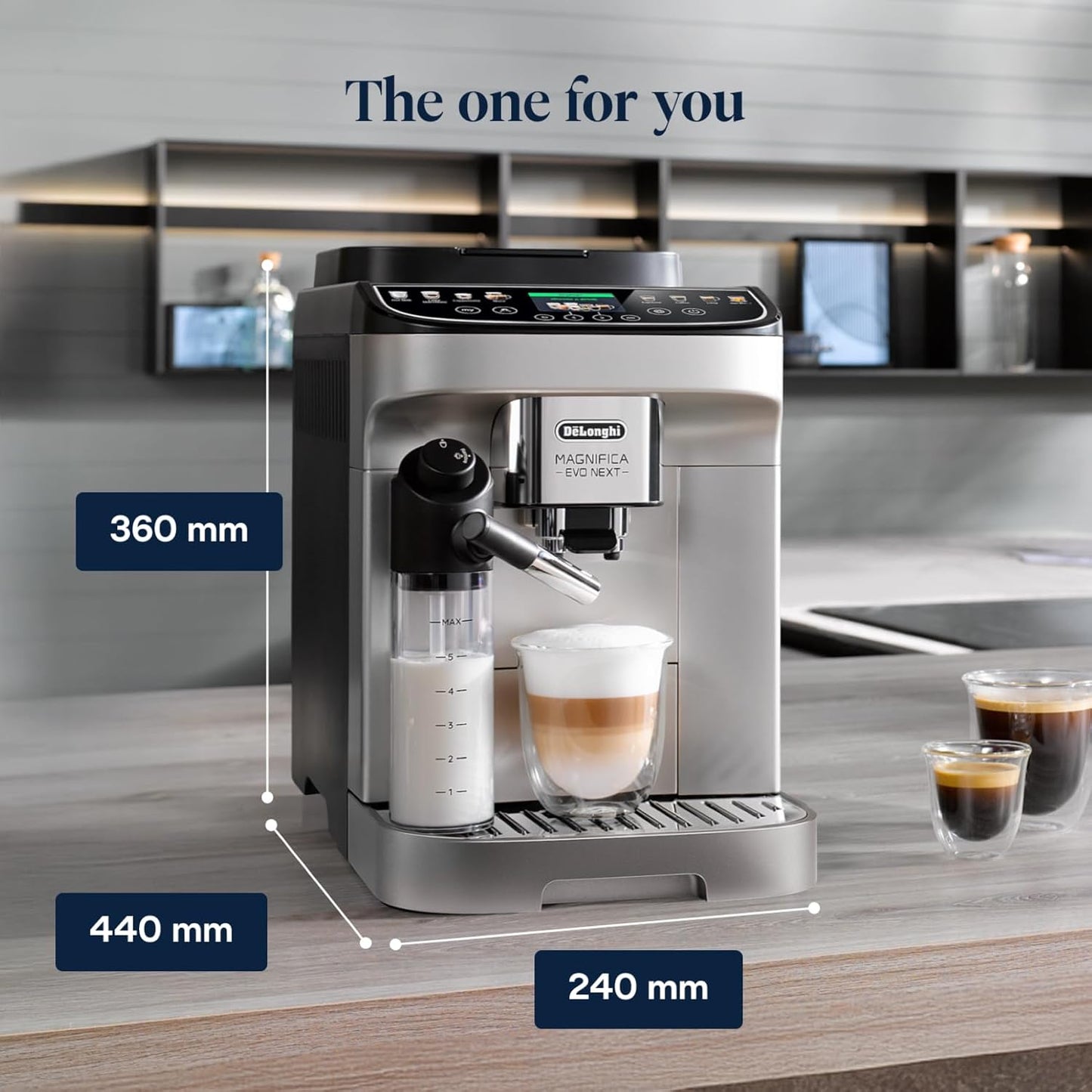 De'Longhi Magnifica Evo Next Perfetto Automatic Coffee Machine with LatteCrema Automatic Milk Frothing, 13 One Touch Drinks