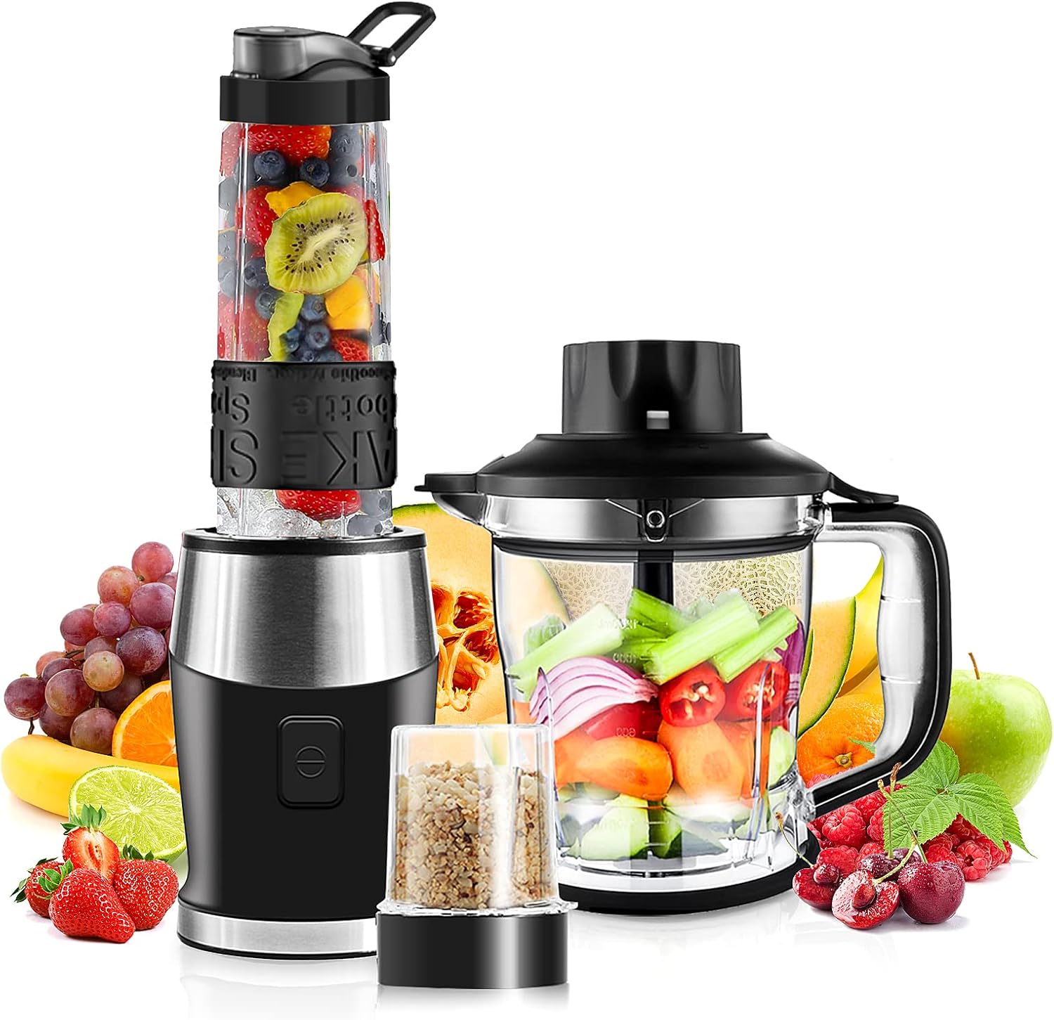 Blender Smoothie Maker, 700W Blender, Portable Food Chopper and Grinder, 570ml BPA Free Bottle, 300ml Grinder Cup, 1200ml Jug