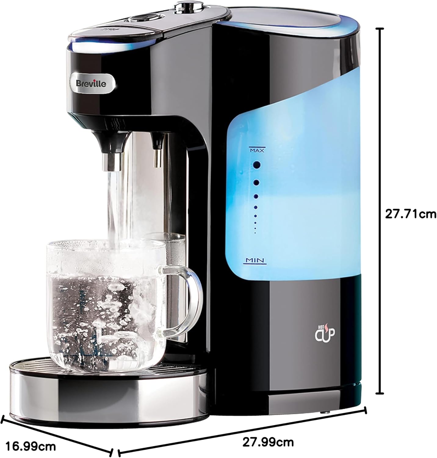 Breville HotCup Hot Water Dispenser with Variable Dispense, 2.0 Litre, 3kW Fast Boil, Gloss Black (VKJ318)