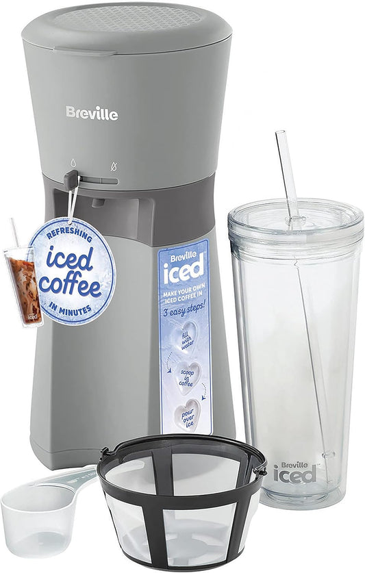 Breville Iced Coffee Maker | Single Serve Iced Coffee Machine Plus Coffee Cup with Straw | Ready in Under 4 Minutes | Grey