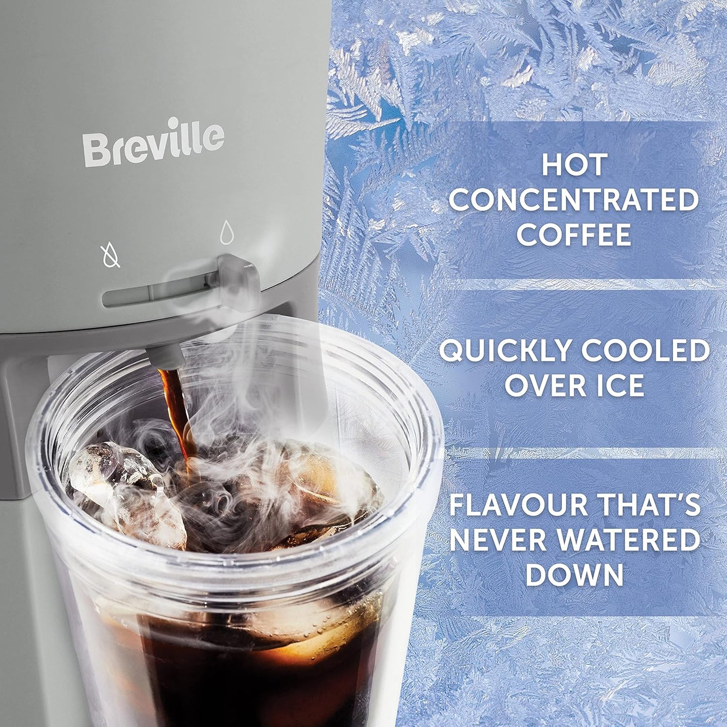 Breville Iced Coffee Maker | Single Serve Iced Coffee Machine Plus Coffee Cup with Straw | Ready in Under 4 Minutes | Grey