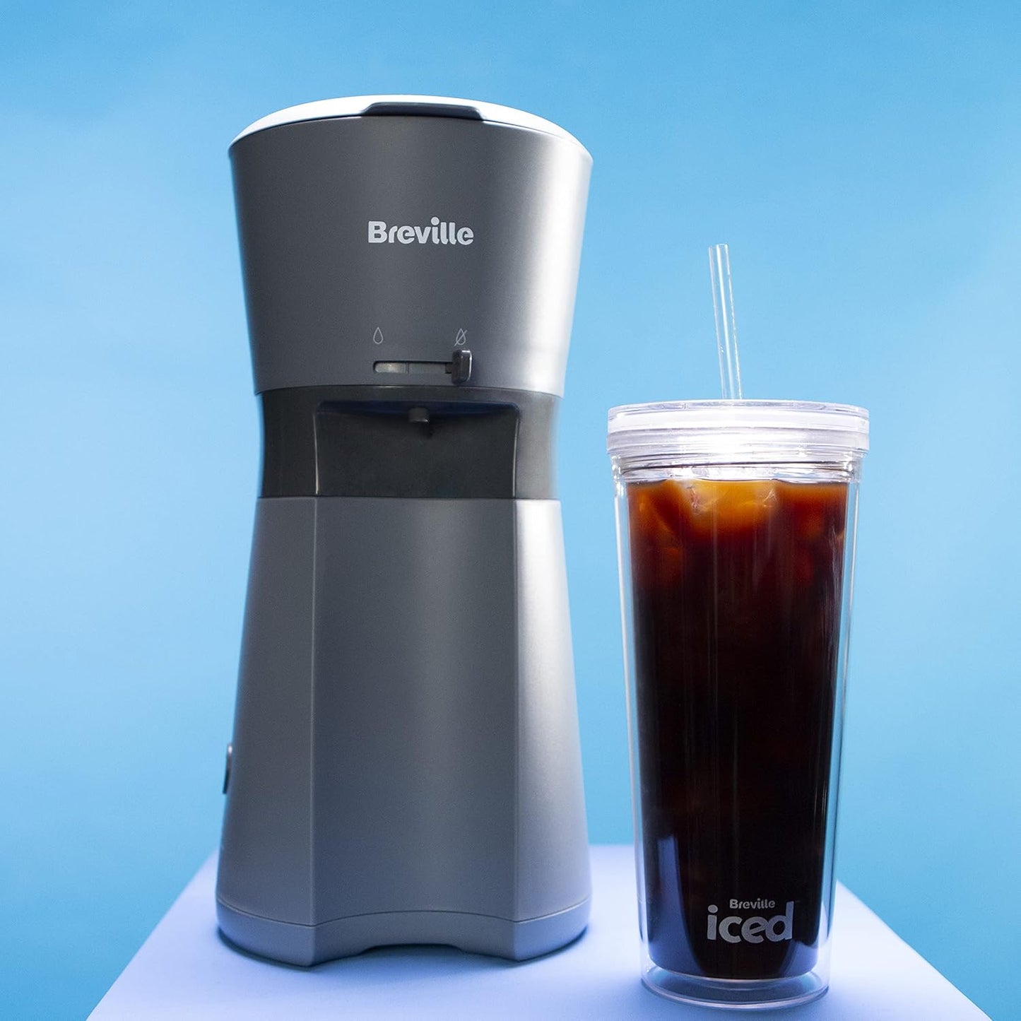 Breville Iced Coffee Maker | Single Serve Iced Coffee Machine Plus Coffee Cup with Straw | Ready in Under 4 Minutes | Grey