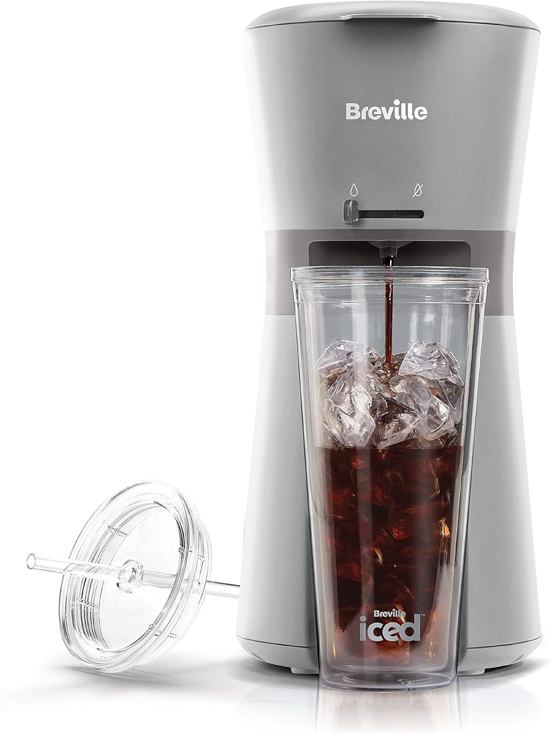 Breville Iced Coffee Maker | Single Serve Iced Coffee Machine Plus Coffee Cup with Straw | Ready in Under 4 Minutes | Grey