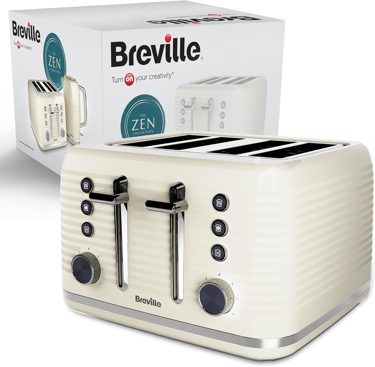 Breville Zen 4 Slice Toaster with High Lift & Wide Slots | Cream & Silver Chrome