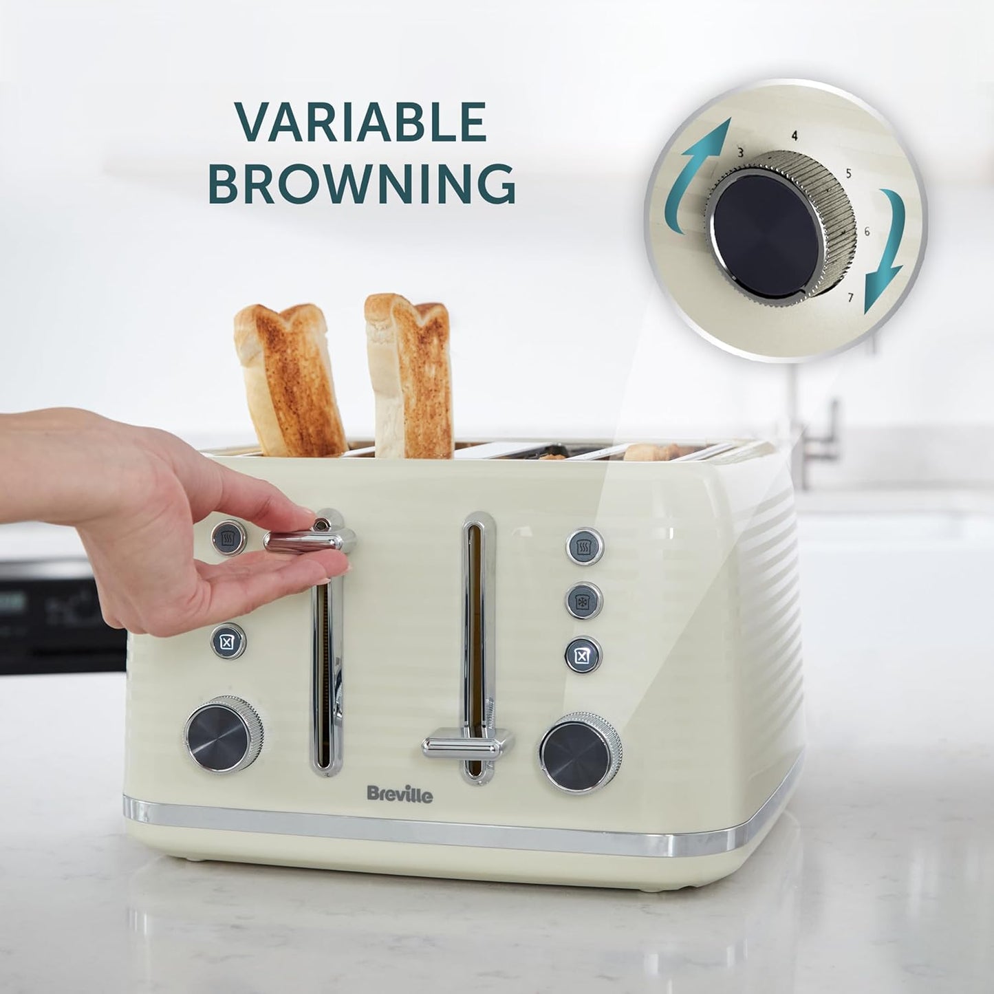Breville Zen 4 Slice Toaster with High Lift & Wide Slots | Cream & Silver Chrome