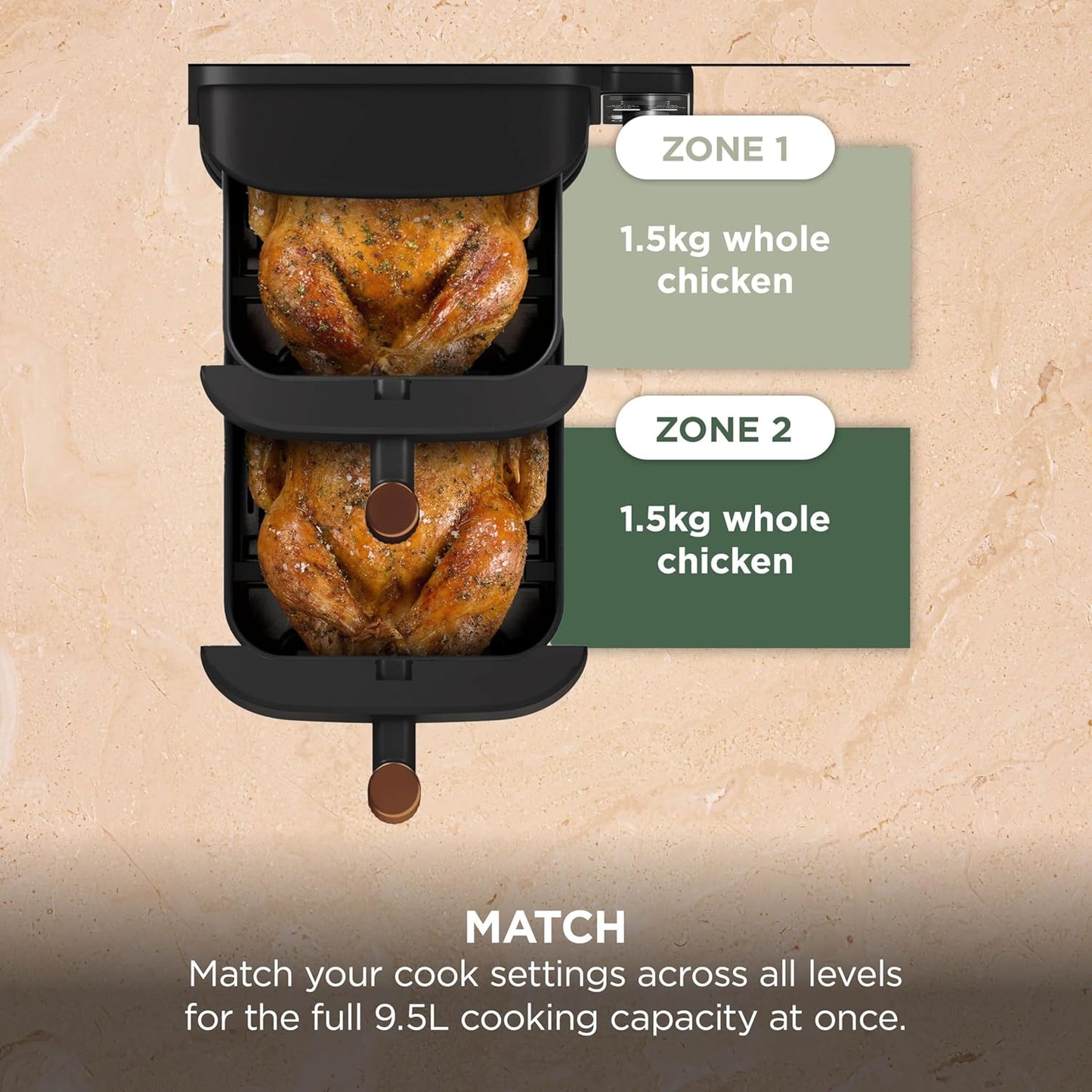 Ninja Double Stack XL Double Drawer Air Fryer with 4 Cooking Levels, 2 Drawers and 2 Stands, Space Saving Design, 9.5L Capacity, 6 Functions, 8 Servings, Tweezers, Black and Copper