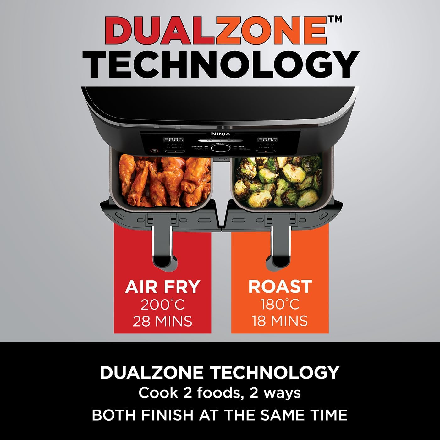 Ninja Foodi Dual Zone Digital Air Fryer with 2 Drawers, 7.6L, 6 in 1, Uses No Oil, Air Fry