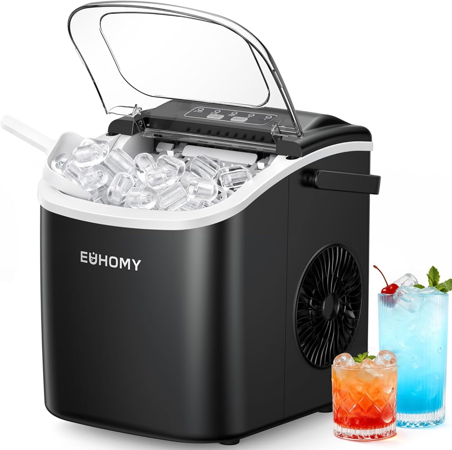 EUHOMY Ice Maker Machine, Countertop Ice Cube Maker with Self Cleaning Function, 9 Cubes in 6 Minutes, Portable Ice Cube Maker with Ice Scoop and Basket for Home,